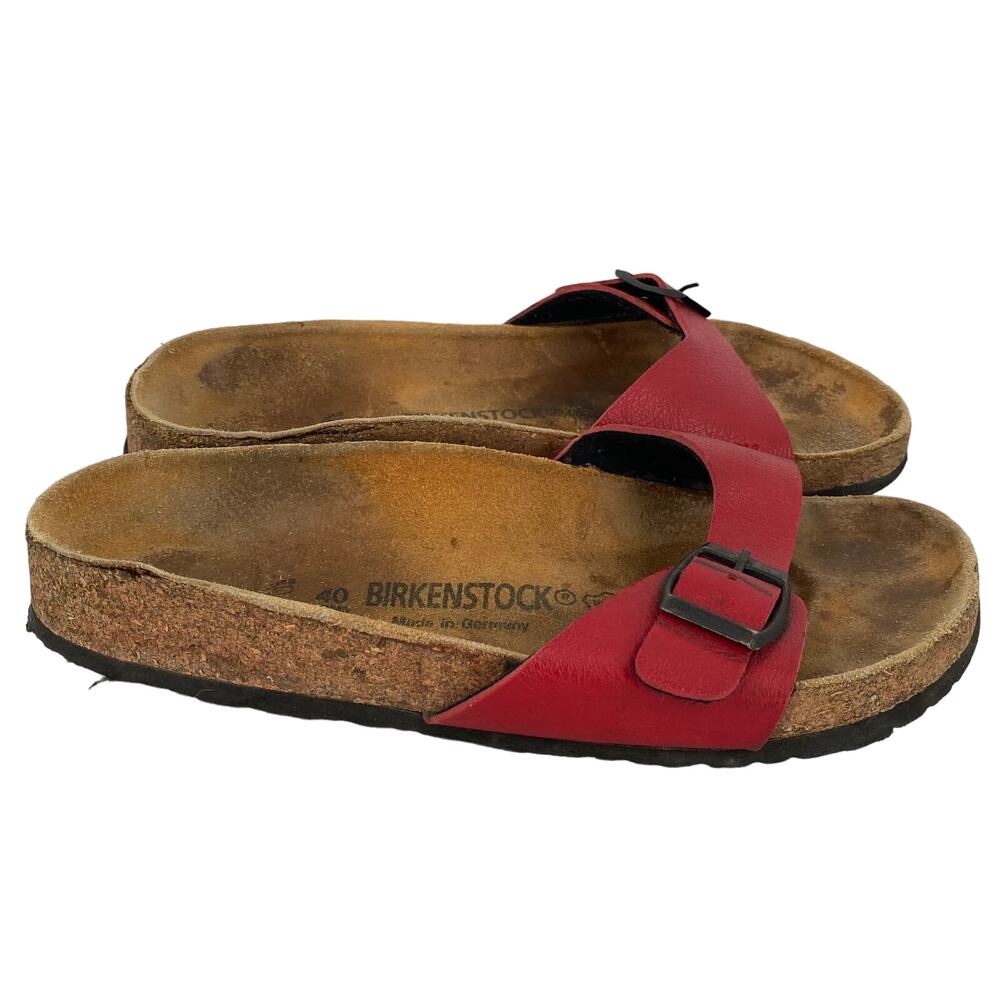 Birkenstock Red Single-Band Cork Footbed Sandals